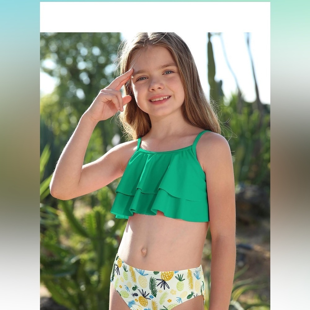 SHEKINI Girls Floral Printing Bathing Suits Ruffle Flounce Two Piece Swimsuits